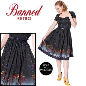 Dancing Days Banned Apparel Modcloth Retro Lone Traveler Owl Dress Size S